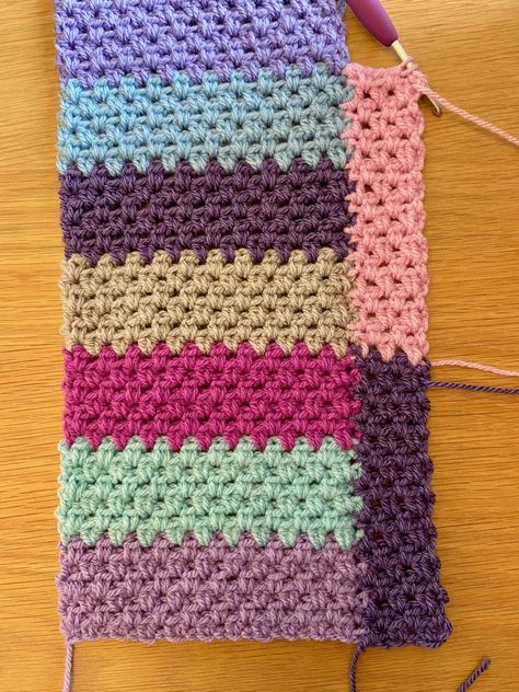 Violet Blanket | The Crochet Swirl Crochet Swirl, Knit Squares, Blanket Squares, V Stitch Crochet, Crochet Ripple Pattern, Purple Blanket, Scrap Yarn Crochet, Modern Crochet Blanket, Crochet Square Blanket