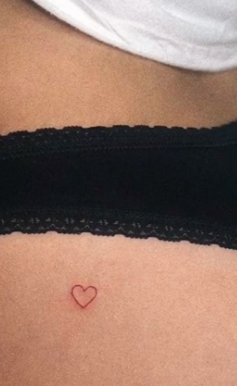 Heart Tattoo Hip Bone, Small Rose Tattoo On Hip, Red Heart Tattoo On Hip, Red Heart Tattoo, Small Heart Tattoo, Little Heart Tattoos, Heart Tat, Simple Heart Tattoos, Bum Tattoo