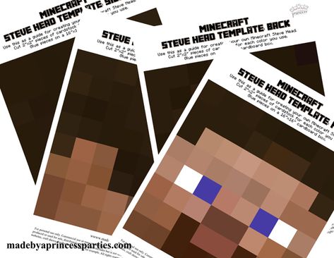 Make your own Minecraft Steve Head for under $10 for Halloween or Cosplay! Download the FREE easy to follow template and make this costume tonight! @madebyaprincess Minecraft Head Diy, Minecraft Steve Costume, Minecraft Steve Head, Minecraft Halloween Costume, Minecraft Mask, Steve Costume, Minecraft Heads, Minecraft Party Printables, Minecraft Halloween