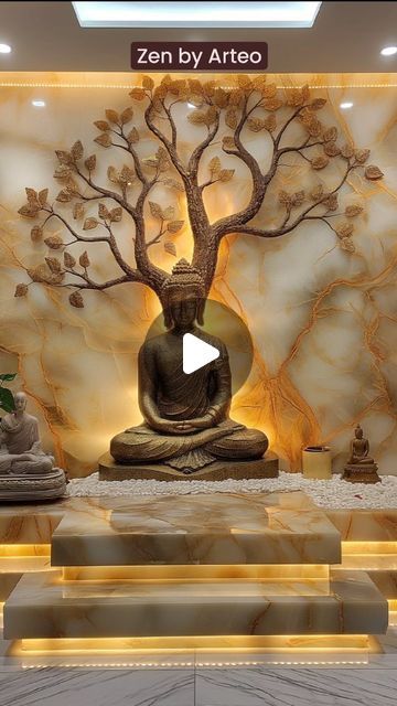 Arteo Luxury on Instagram: "A corner that brings peace!

In this serene corner, a luxurious sanctuary unfolds, embodying tranquility and spiritual elegance. The majestic Buddha statue, illuminated softly, sits at the heart, radiating calm and profound peace. The intricate onyx backdrop, adorned with a tree motif, adds an ethereal glow, enhancing the room's sacred ambiance. Every detail, from the serene figures to the ambient lighting, invites a deep sense of reflection and inner harmony. This sacred space transforms the mundane into the divine, offering a respite from life's chaos. Here, in this peaceful haven, the mind finds clarity, and the soul rejuvenates, reminding us that true luxury is found in moments of serene contemplation.

#interiorstyling #luxuryhousehold #luxuryfurniture #lux Inner Harmony, The Mundane, Dream House Plans, Sacred Space, The Divine, Luxury House, Ambient Lighting, Luxury Furniture, The Mind