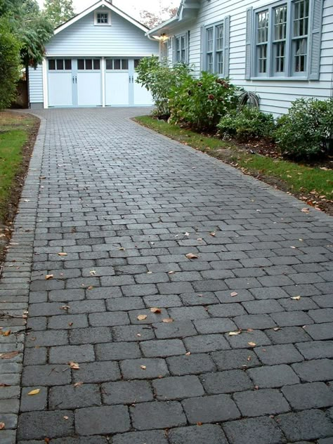 Front Yard Walkway Ideas, Yard Walkway Ideas, Front Yard Walkway, Cobblestone Pavers, Cobblestone Driveway, Brick Driveway, Yard Walkway, Natural Building Materials, Boost Curb Appeal