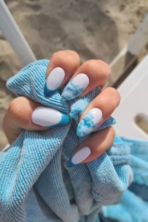 20 Beach Nail Designs 2024: Vacations, Simple to Acrylic Elegance Beach Nail Designs Vacations Simple, Cute Beach Nails Simple, Nail Ideas For Beach, Beach Nails Almond, Beach Theme Nails, Nails For Beach, Cabo Nails, Beach Nails Vacation Ocean, Beach Nails Vacation Simple