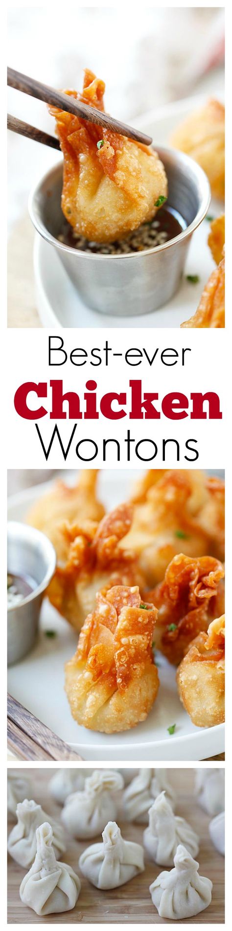 Chicken wontons – easiest and the best fried chicken wontons ever! Takes 20 mins including wrapping. Super crispy & yummy, get the easy recipe | rasamalaysia.com Ground Chicken Wonton Recipes, Chinese Wontons, Recipe Menu, The Best Fried Chicken, Best Fried Chicken, Chicken Wontons, Won Ton, Wonton Recipes, Wontons