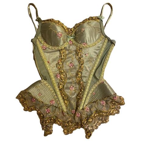 Vintage Corset Outfit, Vintage Bustier, Embroidered Corset, Green Corset, Corset Outfit, Catwalk Collection, Vintage Corset, Corset Bustier, Princess Outfits