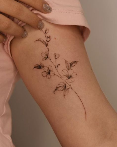 Myrtle Tattoo Design, Crape Myrtle Tattoo, Crepe Myrtle Tattoo, Almond Branch Tattoo, Myrtle Tree Tattoo, Myrtle Flower Tattoo, Ornamental Flowers Tattoo, Almond Tree Tattoo, Myrtle Tattoo