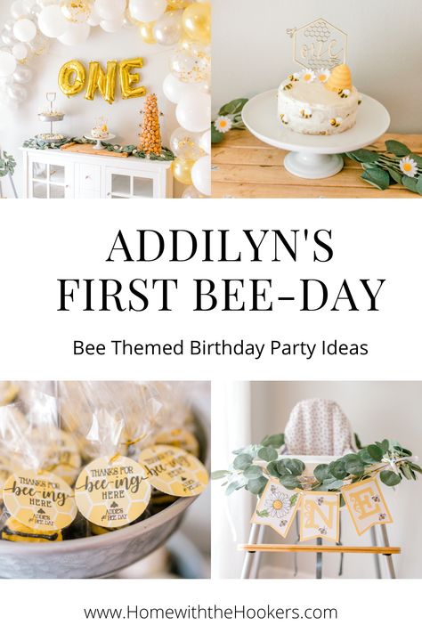 It's Fun To Bee One, Honey Bee Birthday Decor, One Year Old Birthday Bee Theme, 1st Birthday Party Snack Ideas, 1st Birthday Bumble Bee Theme, Cool First Birthday Ideas, Sweet As Can Bee Birthday, Happy First Bee Day Birthday Parties, First Birthday Themes Bee