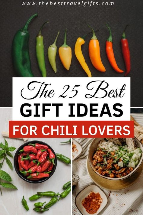 The 25 best gift ideas for chili lovers with three photos of red peppers and spicy food Gourmet Food Basket, Best Chili, Hot And Spicy, Chili Cook Off, Hot Sauces, Kitchen Gadgets Unique, Spicy Snacks, Spicy Food, Cook Off