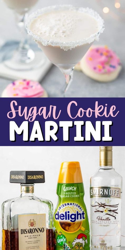 Sugar Cookie Shot Recipe, Christmas Cookie Martini, Sugar Cookie Cocktail, Sugar Cookie Martini Recipe, Sugar Cookie Martini, Cookie Martini, Sweet Martini, Holiday Martinis, Martini Recipes Vodka