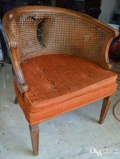 Refurbished Cane Back Barrel Chair ~ Part 1 of 3 Cane Chair Makeover, Refurbished Chairs, Diy Upholstery, Cane Back Chairs, Chair Redo, Sitting Room Chairs, Sitting Chair, Reupholster Chair, Industrial Dining Chairs