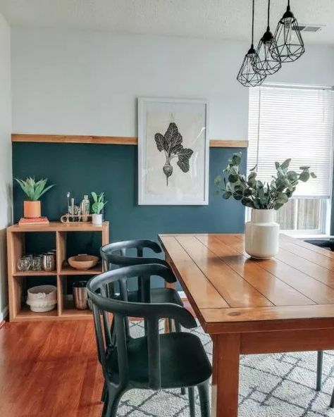 18 Home-changing Accent Wall Ideas for Your Next Easy DIY Project Wood Stain Wainscoting, Colorful Minimalism Aesthetic, Black Evergreen, Accent Wall Dining Room, Evergreen Color, Installing Wainscoting, Brick Paneling, Accent Wall Paint, Diy Accent Wall