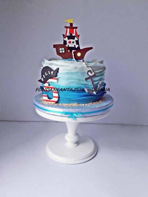 Pirate by Fondantfantasy Pirate Cakes, Pirate Birthday Cake, Toddler Birthday Cakes, 4de Verjaardag, Boat Cake, Pirate Themed Birthday Party, Pirate Themed Birthday, 4th Birthday Cakes, Pirate Cake