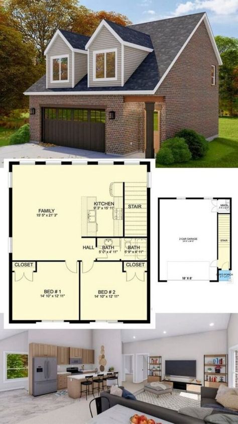 Small Spaces, Big Living: Modern Tiny House Designs 3 Bedroom Over Garage Apartment, 2nd Story Addition Over Garage, Two Bedroom Apartment Above Garage, 3 Car Garage Apartment Plans 2 Bedroom, Guest House Over Garage, Garage With Second Floor Living Space, Garage To Two Bedrooms, Carriage House Above Garage, 2 Bedroom Over Garage Apartment