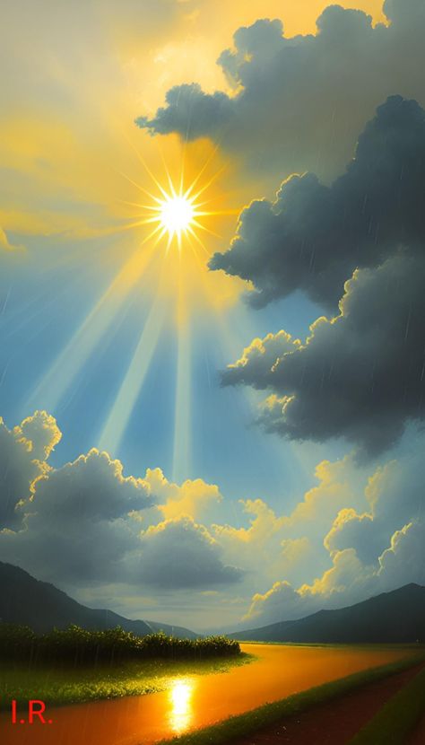 Sun Rays Painting, Sunlight Painting, Rays Of Light, Nature Art Painting, Gods Creation, Sun Rays, Bible Art, Color Blending, Acrylic Paintings