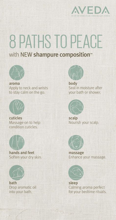 Discover 8 Paths to Peace with the calming aroma of Shampure Composition...We love the Shampure Aromatherapy benefits it brings - one of our favs at RenewingWellness.Net Aveda Skin Care, Aveda Spa, Calming Rituals, Aveda Institute, Aveda Hair, Aveda Salon, Aveda Color, Aromatic Oils, Body Bath