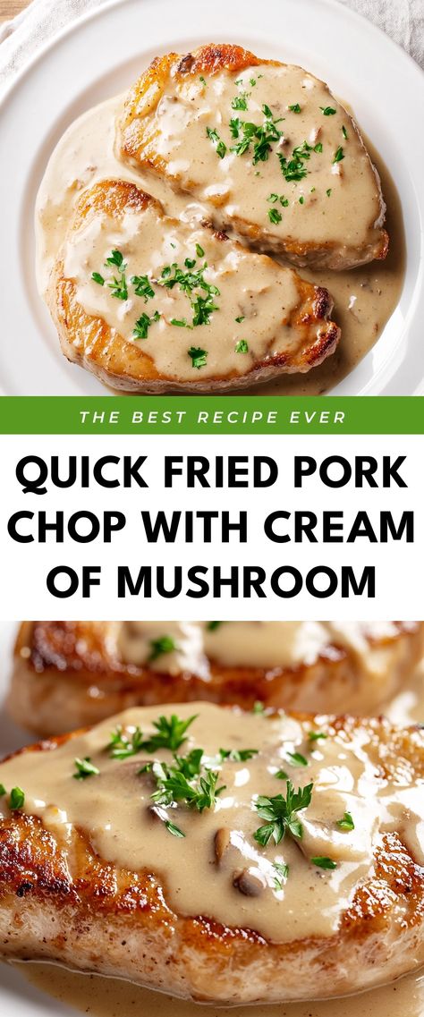 Image for Quick Fried Pork Chop with Cream of Mushroom Pork Chop Cream Sauce, Cream Pork Chop Recipes, Amazing Pork Chop Recipes, Quick Fry Pork Chop Recipes, Pork Chops With Rosemary, Boneless Pork Chop Recipes In Oven With Cream Of Mushroom, Pork Chop Mushroom Gravy, Pork Chops Cream Of Mushroom Soup, Fast Pork Chop Recipes