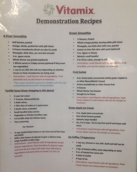 Vitamix blender demonstration recipes from Costco. Smoothies, soup base, coffee drink, ice cream treat. Vitamix Tortilla Soup, Vitamix A3500, Vitamin Recipes, Vitamix Juice, Vitamix Ice Cream, Vitamix Soup Recipes, Vitamix Soup, Vitamix Smoothies, Blender Soup