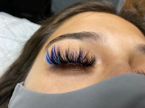 Light Blue Lash Extensions, Black And Blue Lash Extensions, Blue And Black Lashes, Unique Eyelash Extensions, Eyelash Extensions With Blue, Blue Lashes Extensions, Lash Extensions With Blue, Lashes With Blue, Blue Eyelash Extensions