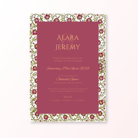 DIGITAL TEMPLATE | Wedding Invitation for Turkish, Muslim & Indian Weddings | Indian Wedding Electronic Invitations | William Morris Design William Morris Designs, Digital Wedding Invitations, Electronic Invitations, Fun Wedding Invitations, Digital Weddings, Sd Card, Free Prints, Picture Design, William Morris