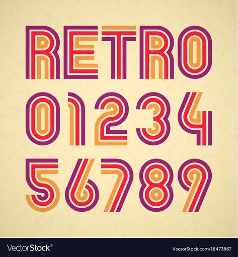 Retro Numbers Font, Retro Number Font, 1950 Typography, Retro Hand Lettering, 50s Typography, 60s Fonts, Retro Numbers, Lettering Fonts Alphabet, 70s Lettering