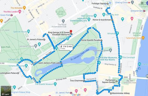 25 things to see near Buckingham Palace in less than an hour! - free London Walking Tour with a MAP-London by An Oxford Map, London Walking Tours, Walking Map, Scotland Trip, Horse Guards Parade, Travel London, London Attractions, St James' Park, London Map