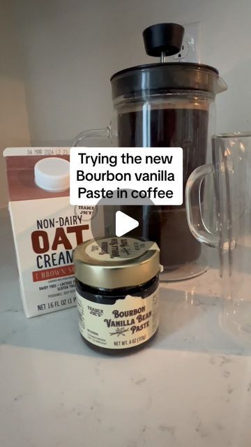 Alex | Trader joes new on Instagram: "Trying the new bourbon vanilla paste I loved it in my coffee but it would also be great on cookies, cocktails, milk shakes, whipped cream, French toast and yogurt. And anywhere else the recipe calls for vanilla extract. I loved it. 🥰. What would you add this to? Come follow us on our fun Costco journey @costconew #traderjoes #traderjoesnew #traderjoesrecipes #traderjoeslove #traderjoesnewproducts #traderjoeshaul #traderjoeseasyrecipe #traderjoesmeals #traderjoesobsessed #traderjiesmealideas #traderjoesflowers "Trader Joe's, Trader Joe's New Items, Trader Joe's Recipes, Trader Joe's Reviews, Trader Joe's Seasonal Products, Trader Joe's Plants, Trader Joe's Flowers, Trader Joe's Grocery Finds, Trader Joe's TJ's Favorites, Trader Joe's Foodie Discov Bourbon Vanilla Bean Paste Recipes, Trader Joe’s Coffee, Vanilla Bean Paste, Trader Joes Recipes, Butter Coffee, Paste Recipe, Hot Cider, Vanilla Paste, Pumpkin Butter