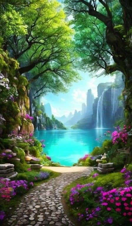 Amazing Nature Wallpaper, Aesthetic Park, Waterfall Wallpaper, Garden Mural, Beautiful Scenery Photography, Pink Wallpaper Backgrounds, Dreamy Landscapes, Garden Aesthetic, Trending Pins