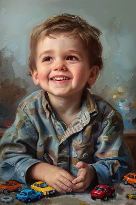 Family Portraits Painting, Blue Boy Painting, Child Portrait Painting, Kid Portrait, Child Painting, Family Portrait Painting, Happy Child, Custom Portrait Painting, Portraiture Art