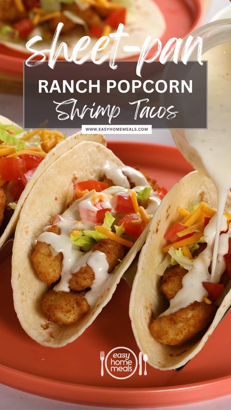 Meals With Popcorn Shrimp, Seapak Popcorn Shrimp Recipes, Popcorn Shrimp Dinner Ideas, Popcorn Shrimp Meals, Popcorn Shrimp Tacos, Popcorn Shrimp Recipe, Ranch Popcorn, Easy Home Meals, Shrimp Tacos Recipe