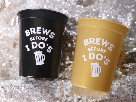 Brewery Bachelorette Party, Conjoined Bachelor Bachelorette Party, Groom Bachelor Party Ideas, Brewery Engagement Party, Brews Before I Dos, Engagement Games, Bachelorette Party Cups, Bachelorette Bachelor Party, Stadium Cups