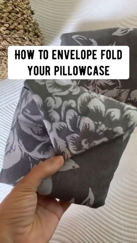 How to Envelope Fold your Pillowcase! | Pillow cases, Bedroom makeover, Boho bedroom Bedding Hacks, Folding Fitted Sheets, Folding Towels, Packing Hacks Clothes, How To Fold Towels, Home Decor Brand, Folding Laundry, Clothes Organization Diy, Organisation Hacks