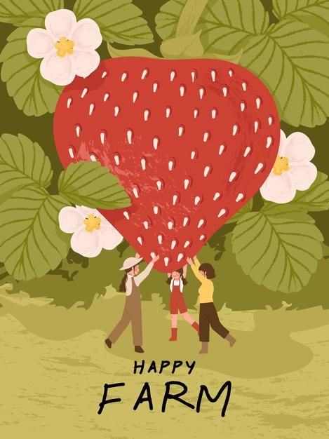 Farmer Cartoon, Fruits Poster, Farm Poster, Watermelon Illustration, Pineapple Vector, 달력 디자인, Seasons Posters, Fruit Icons, Strawberry Farm