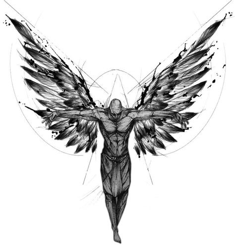 Angel Back Tattoo, Greek Mythology Tattoos, Angel Tattoo Designs, Back Tattoos For Guys, Mythology Tattoos, Sketch Tattoo Design, Dark Art Tattoo, Tattoo Style Drawings, Small Tattoos For Guys