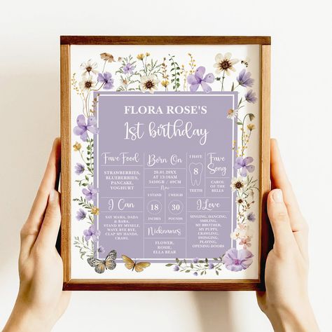 Editable Purple Wildflower 1st Birthday Milestone Board Lavender Boho Wild One 1st First Birthday Chalboard Sign Lilac Birthday Poster FLO32 Lavender First Birthday Party, Purple First Birthday Party, Lilac Birthday, 1st Birthday Milestone Board, Wildflower 1st Birthday, Birthday Milestone Board, Milestone Board, Purple Wildflowers, Milestone Poster