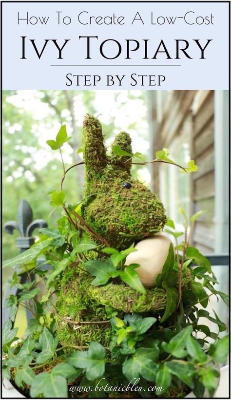 Moss Topiary Diy, Topiary Arrangements, Moss Crafts, Alabama Garden, Bunny Topiary, Live Topiary, Easter Arrangements, Topiary Decor, Diy Topiary