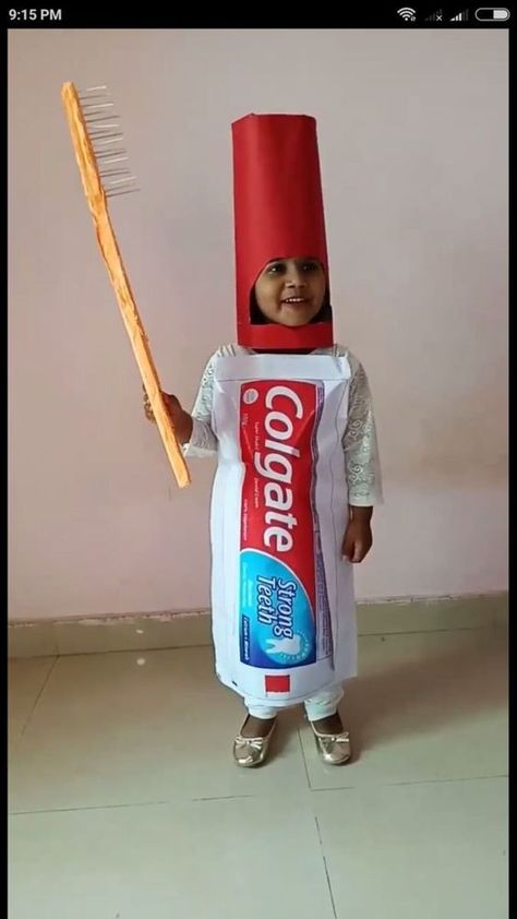 Toothpaste Costume Diy, Maskembal Ideas For Kids, Fancy Dress Ideas For Kids, Fancy Dress Costumes Kids, Fancy Dress Competition, Diy Costumes Kids, Diy Halloween Costumes For Kids, Diy Halloween Costume, Hand Crafts For Kids