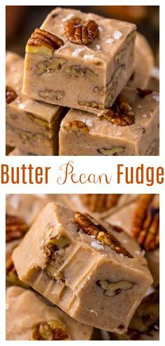 6-Ingredient Butter Pecan Fudge - Baker by Nature Fall Fudge Recipes, Creamy Fudge Recipes, Fall Fudge, Butter Pecan Fudge, Butter Pecan Fudge Recipe, Cranberry Pistachio Fudge, Fudge Peanut Butter, Pistachio Fudge, Pecan Fudge