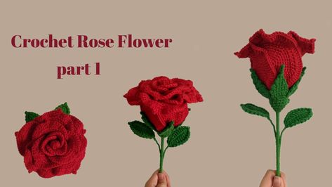 Rose Flower Crochet, Crochet Succulent, Flower Step By Step, How To Make Rose, Rose Crochet, Crochet Flowers Free Pattern, Parts Of A Flower, Flower Crochet, Red Yarn