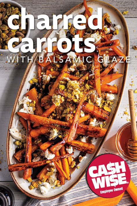 Charred Carrots, Carrots With Goat Cheese, Balsamic Glazed Carrots, Balsamic Glaze Recipe, Balsamic Glaze Recipes, Yummy Side Dishes, Creamy Goat Cheese, Goat Cheese Recipes, Sides Veggies