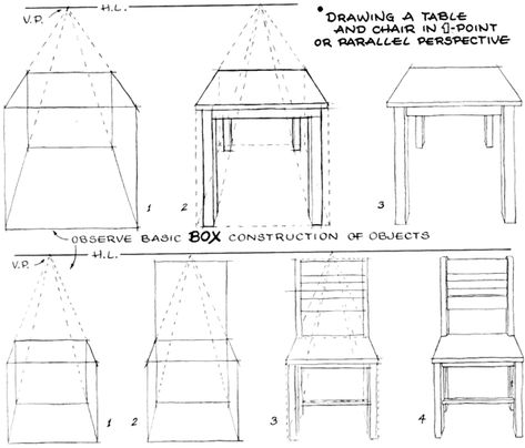 Step 04 perspective drawing tables boxes Basics of 1 Point and 2 Point Perspective   AKA Parallel and Angular Perspective Lesson Angular Perspective, Drawing Tables, 3 Point Perspective, Perspective Lessons, 1 Point Perspective, Art Handouts, Drawing Furniture, Chair Drawing, Perspective Drawing Lessons