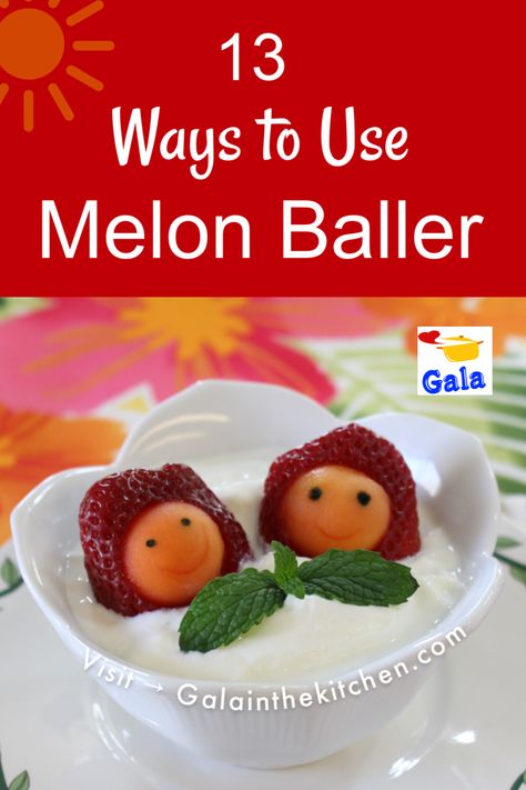 13 ways to use mellon baller. Great garnish tool to serve desserts, hollow vegetables , serve butter and more. Great inexpensive garnish tool! #garnishtool #mellonballer #foodgarnish Marshmallow Art, Food Craft Ideas, Cucumber Appetizers, Cucumber Cups, Garnish Ideas, Mini Caramel Apples, Food Garnish, New Orleans Recipes, Melon Baller