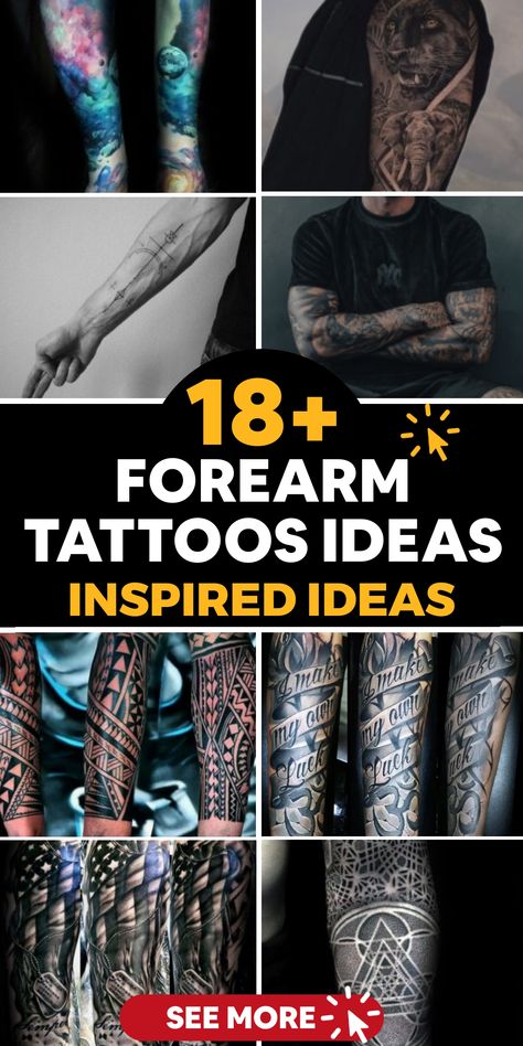 Discover an array of unique forearm tattoo concepts to enhance your style and creativity. Delve into a carefully curated selection of 18 captivating designs that range from intricate geometric patterns to bold illustrative motifs. Your forearms can become a medium for self-expression and individuality, showcasing a statement piece that aligns with your artistic vision. Embrace the opportunity to transform your skin into a canvas of artistry with these inspiring tattoo ideas. Bold Forearm Tattoos, Trippy Forearm Tattoos, Tattoo Cover Up Ideas For Men Forearm, Full Forearm Tattoo, Wrap Around Forearm Tattoo, Forearm Cover Up Tattoos, Unique Forearm Tattoos, Front Shoulder Tattoos, Tattoo Concepts