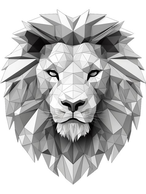 Low-Poly King brings the wild to your walls with its striking black and white photography. The lion's head is a low polygon vector illustration, abstracted to showcase its fierce nature. Created using layered mesh and a unique blend of digital enhancements, this artwork embraces the geometric shapes and patterns that are characteristic of low-poly art. The paper-like texture adds a tactile quality, enhancing the visual experience. Lion Vector Art, Arcane Memes, Abstract Lion, Geometric Lion, Lion Vector, Upcycling Fashion, Lion Illustration, Poly Art, Low Poly Art