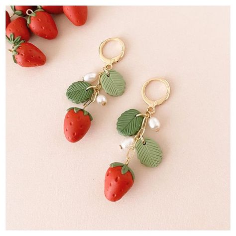 Cherry Clay Earrings, Strawberry Clay Earrings, Garden Strawberries, Aesthetic Jewellery, Strawberry Earrings, Paper Quilling Flowers, Earring Inspiration, Novelty Earrings, Strawberry Charm