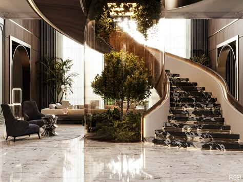 Palace Entrance & Sitting on Behance Reception Interior Design, Luxurious Staircase, Reception Interior, درابزين السلم, Luxury Houses Entrance, Luxury Staircase, Stairs Design Interior, Stair Design, Architecture Model House