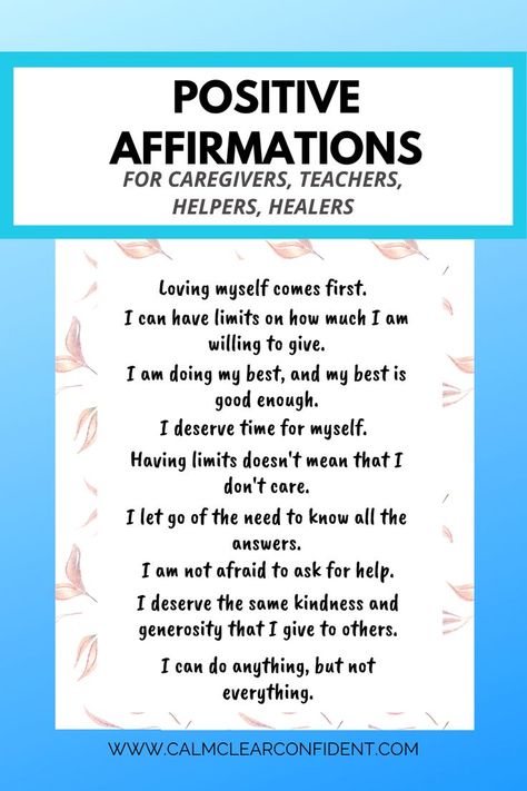 Being a caregiver, teacher, or someone who spends a lot of time helping others comes with a unique set of challenges. It's important to remember that you cannot give from an empty cup. You need to nurture and care for yourself in order to prevent burnout and be able to give your best to others. Positive affirmations can help! Get a set of 60 printable affirmation cards and keep them handy for whenever you need a pick-me-up. Visit my Etsy shop today! Encouraging Affirmations, Being A Caregiver, Short Positive Affirmations, Prevent Burnout, Short Positive Quotes, Care For Yourself, Messages For Friends, Empty Cup, Positive Affirmation Cards