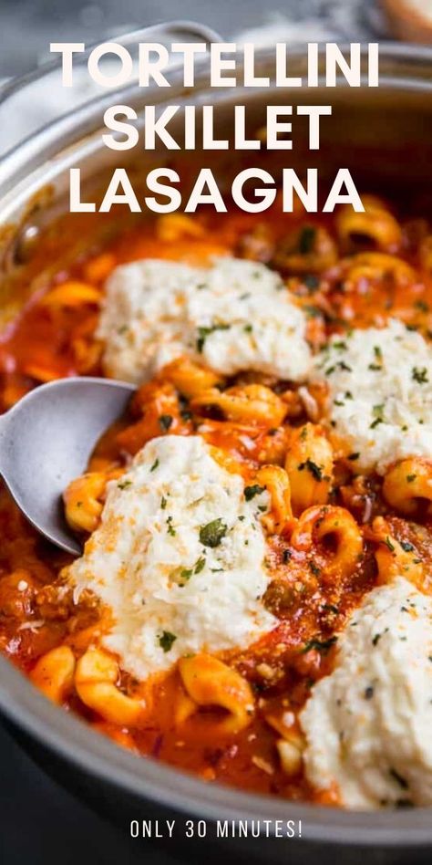 Tortellini Lasagna Bake With Ricotta, Easy Dinner Recipes No Pasta, Tortellini Lasagna Bake, Lasagna Tortellini, Tortellini Lasagna, Skillet Tortellini, Skillet Lasagna Easy, Stove Top Lasagna, Healthy And Fitness