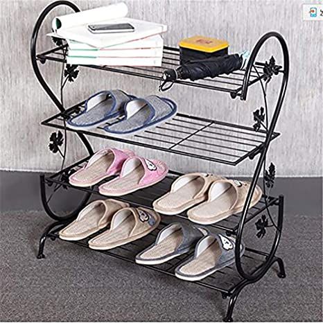 AISHN Continental Iron Multi-Layer Simple Shoe Rack Storage Metal Small Four Quarters Shoe Stand (Black) Iron Shoe Rack, Shoe Rack Dimensions, Simple Shoe Rack, Best Shoe Rack, Black Shoe Rack, Black Rack, Shoe Stand, Shoe Rack Storage, Stackable Shoe Rack