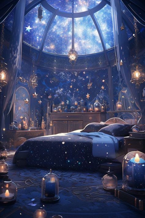 Celestial Room, Galaxy Bedroom, Mirrors For Bathroom, Galaxy Room, Decorative Wall Mirrors, Castle Bedroom, Whimsical Bedroom, Magical Room, Ravenclaw Aesthetic