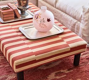 Flatweave Red Stripe Ottoman Stripe Ottoman, Striped Ottoman, Fabric Coffee Table, Moroccan Fabric, Ottoman Coffee, Best Build, Ottoman Coffee Table, Design Coffee, Manish