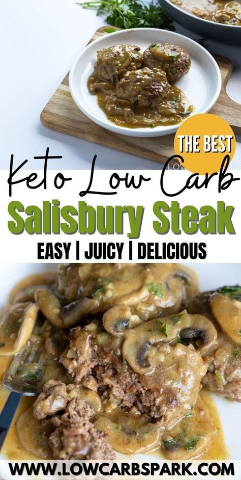 Keto Salisbury Steak, Salisbury Steak With Mushroom Gravy, Creamy Mushroom Gravy, Steak With Mushroom Gravy, Beef Cubed Steak, Hamburger Steak And Gravy, Cube Steak Recipes, Keto Beef, Salisbury Steak Recipes